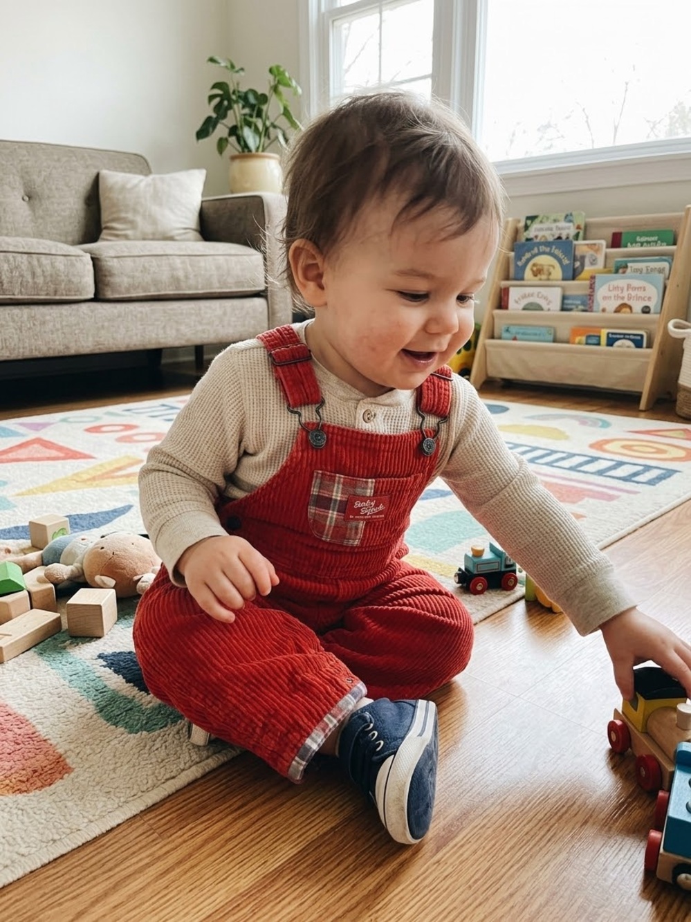 VTG Baby B’Gosh x Osh Kosh Rare Red Corduroy Flannel Trim Overalls 18M